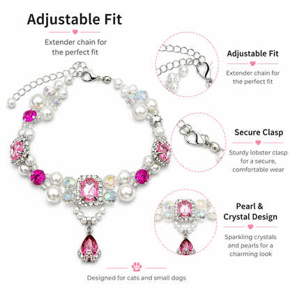 Pink Crystal Pearl Pet Collar — view 2