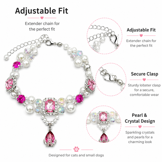 Pink Crystal Pearl Pet Collar — view 2