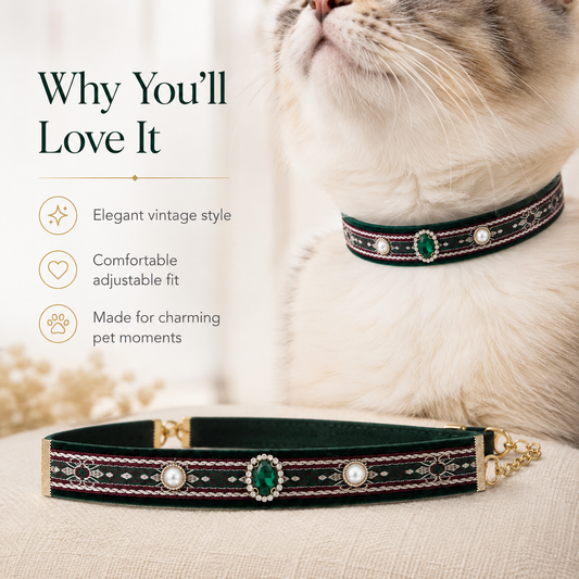 Retro Green Gem Pet Collar — view 1