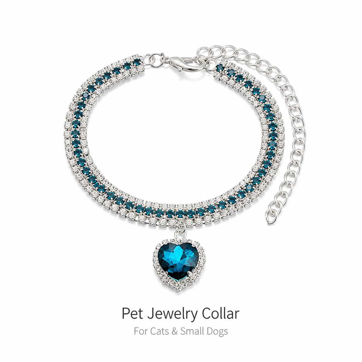 Ocean Blue Heart Rhinestone Pet Collar — view 8
