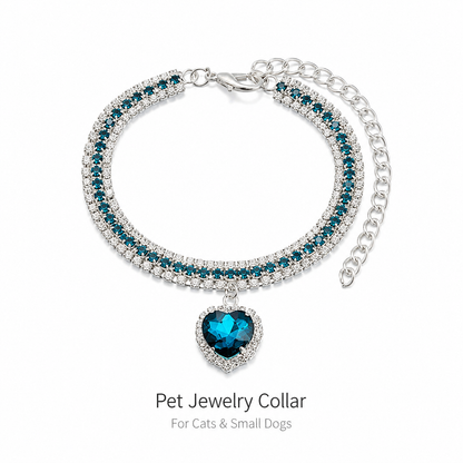Ocean Blue Heart Rhinestone Pet Collar — view 8