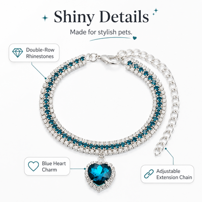 Ocean Blue Heart Rhinestone Pet Collar — view 7