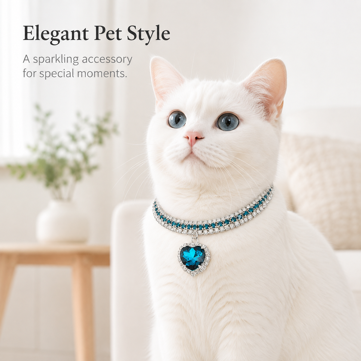 Ocean Blue Heart Rhinestone Pet Collar — view 5