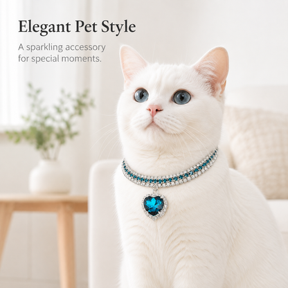 Ocean Blue Heart Rhinestone Pet Collar — view 5