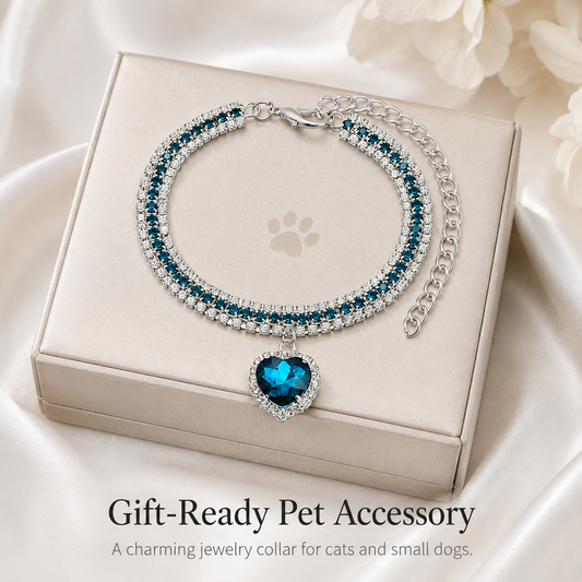 Ocean Blue Heart Rhinestone Pet Collar — view 2