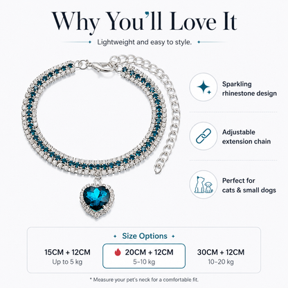 Ocean Blue Heart Rhinestone Pet Collar — view 3