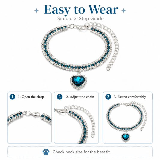 Ocean Blue Heart Rhinestone Pet Collar — view 1