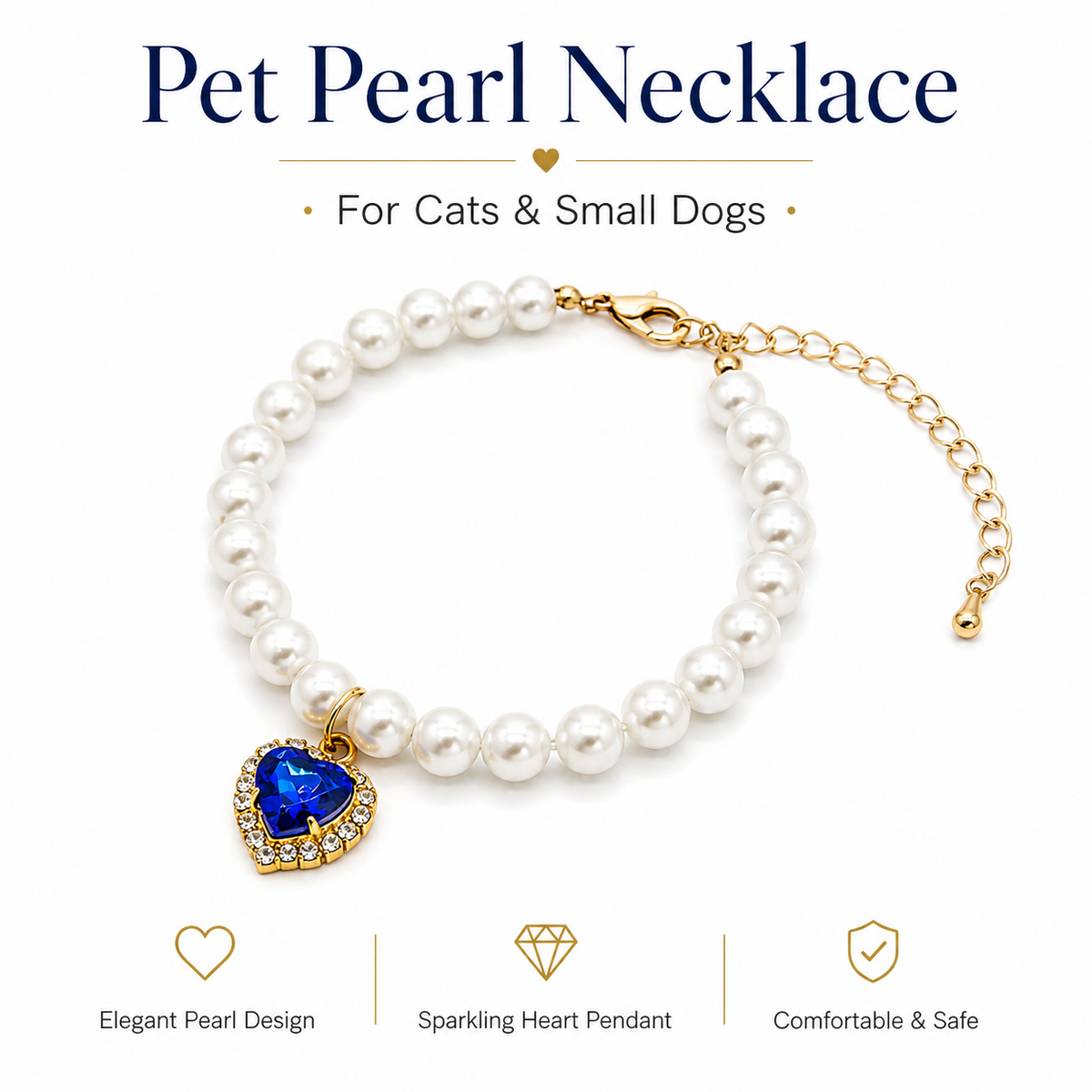 Blue Heart Pearl Pet Necklace — view 8