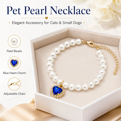 Blue Heart Pearl Pet Necklace — view 7