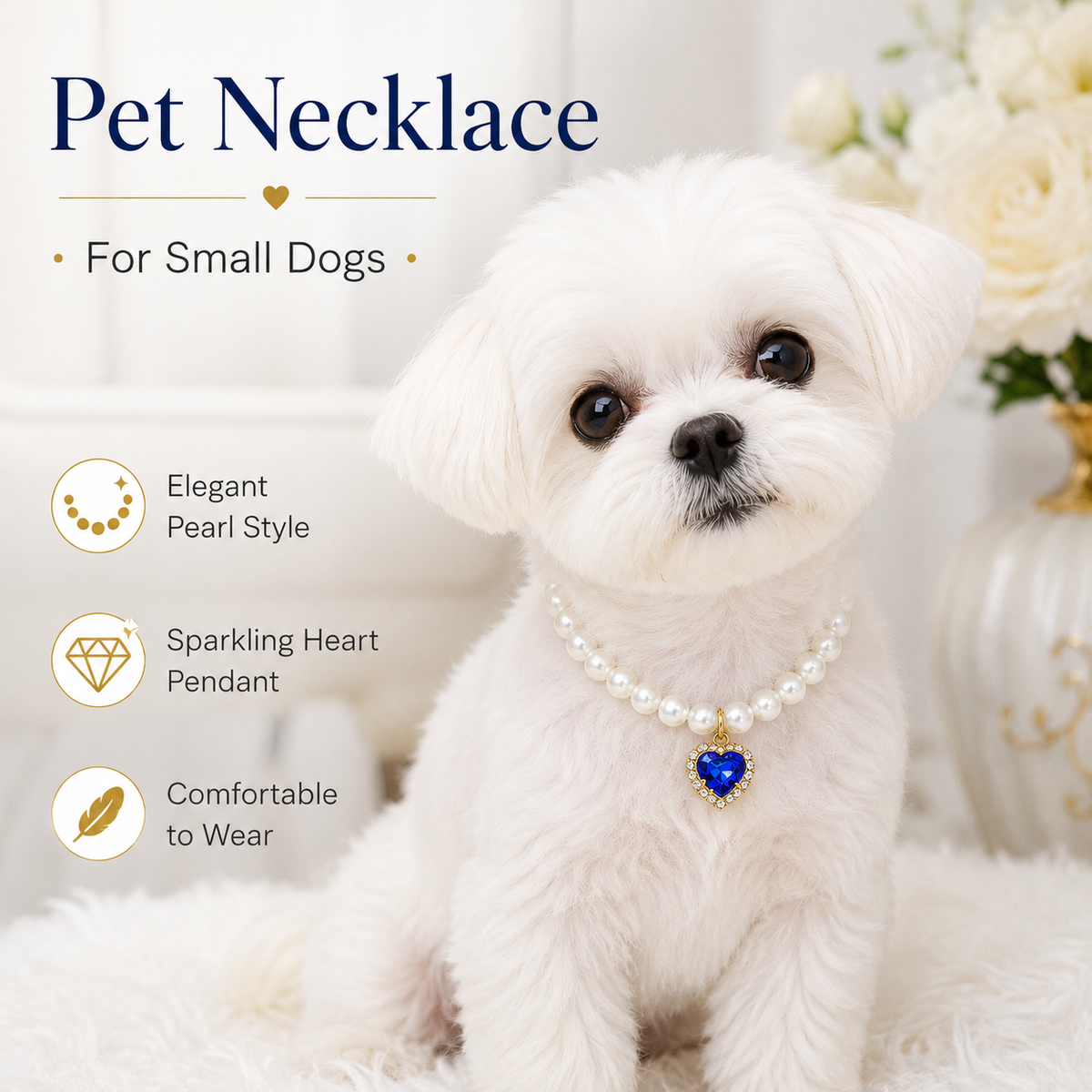 Blue Heart Pearl Pet Necklace — view 6