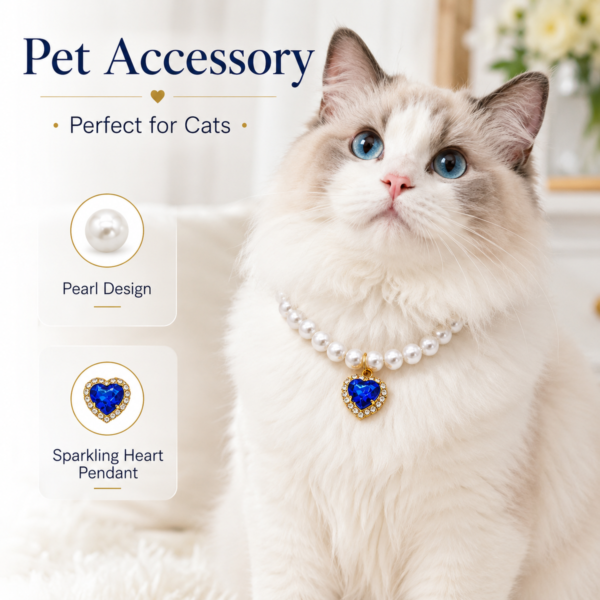 Blue Heart Pearl Pet Necklace — view 5