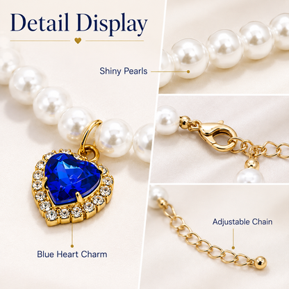 Blue Heart Pearl Pet Necklace — view 4