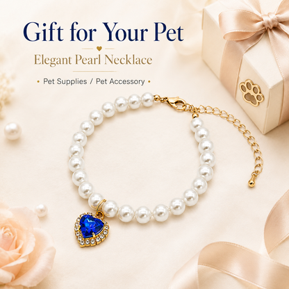 Blue Heart Pearl Pet Necklace — view 2