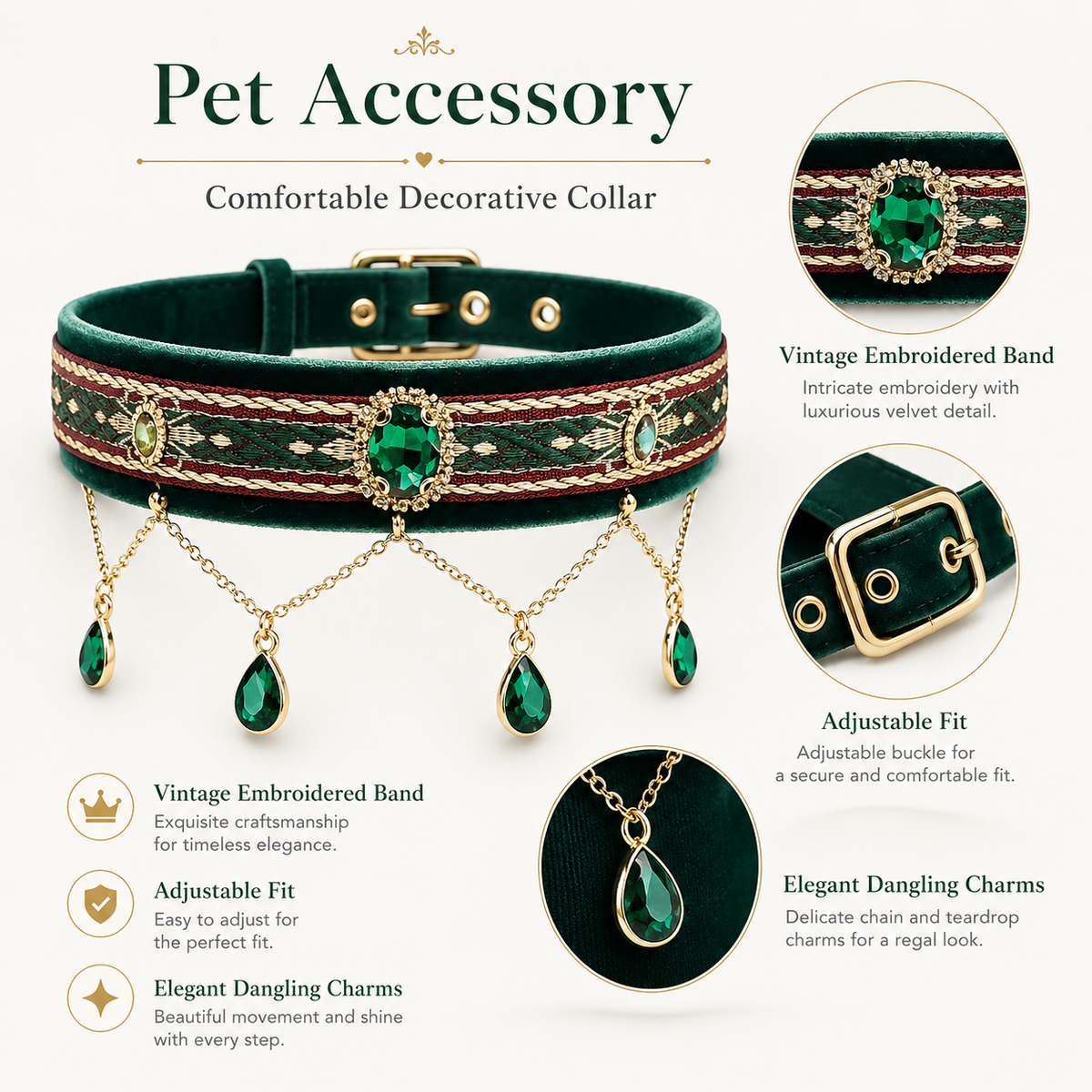 Royal Green Teardrop Pet Collar — view 3