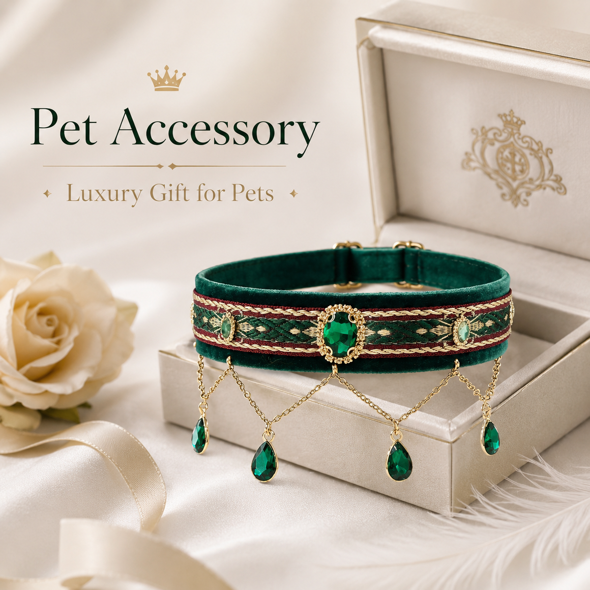 Royal Green Teardrop Pet Collar — view 6