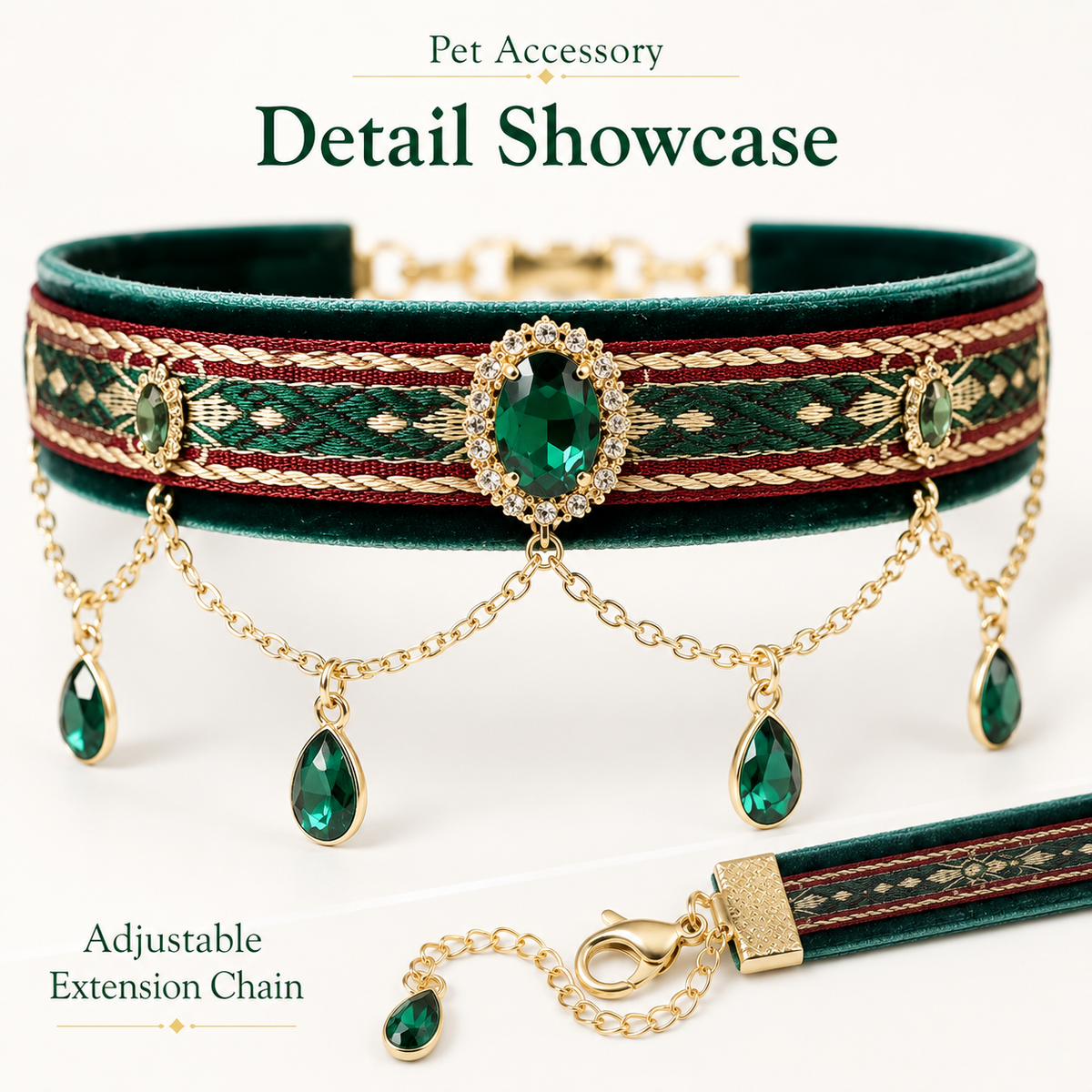 Royal Green Teardrop Pet Collar — view 2