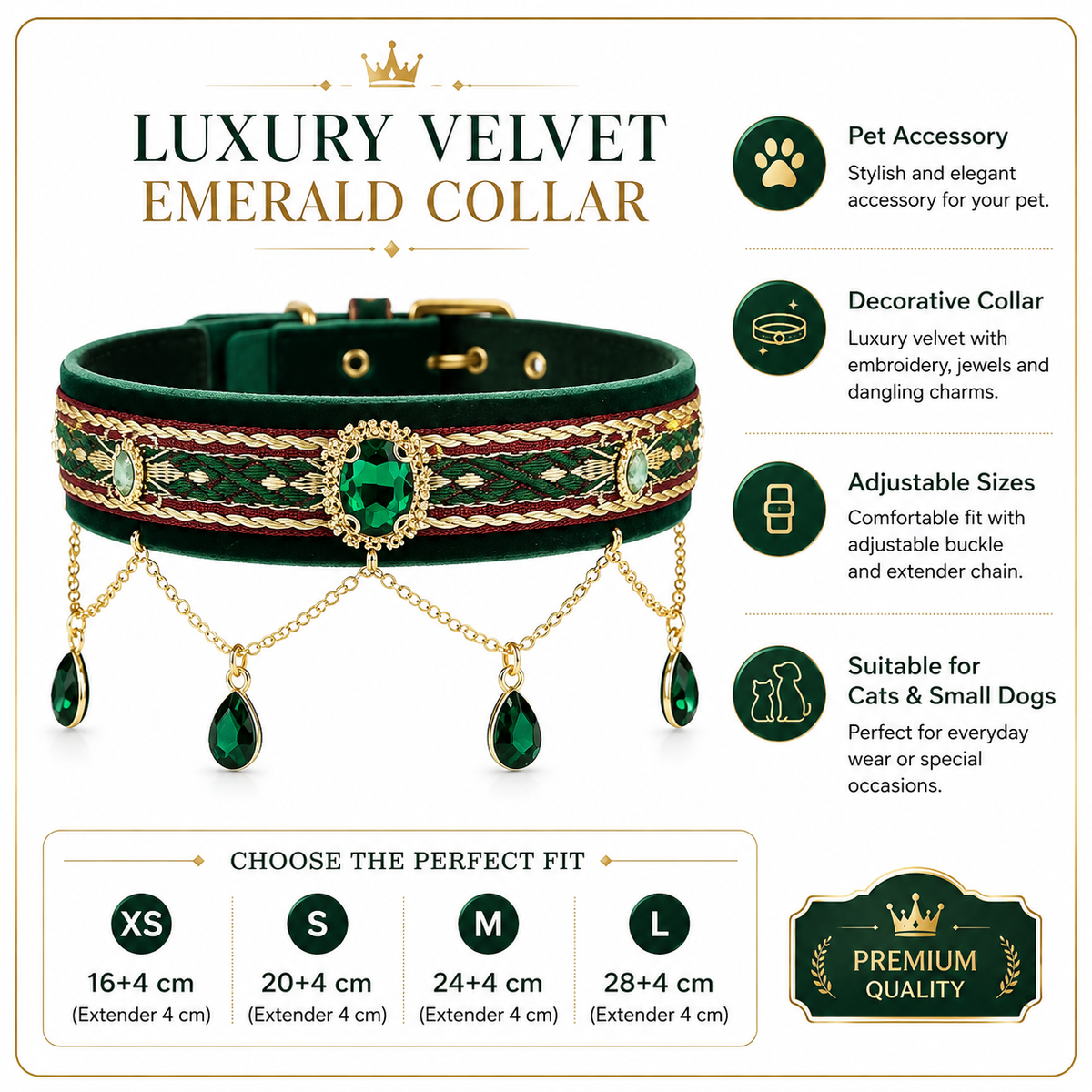 Royal Green Teardrop Pet Collar — view 7