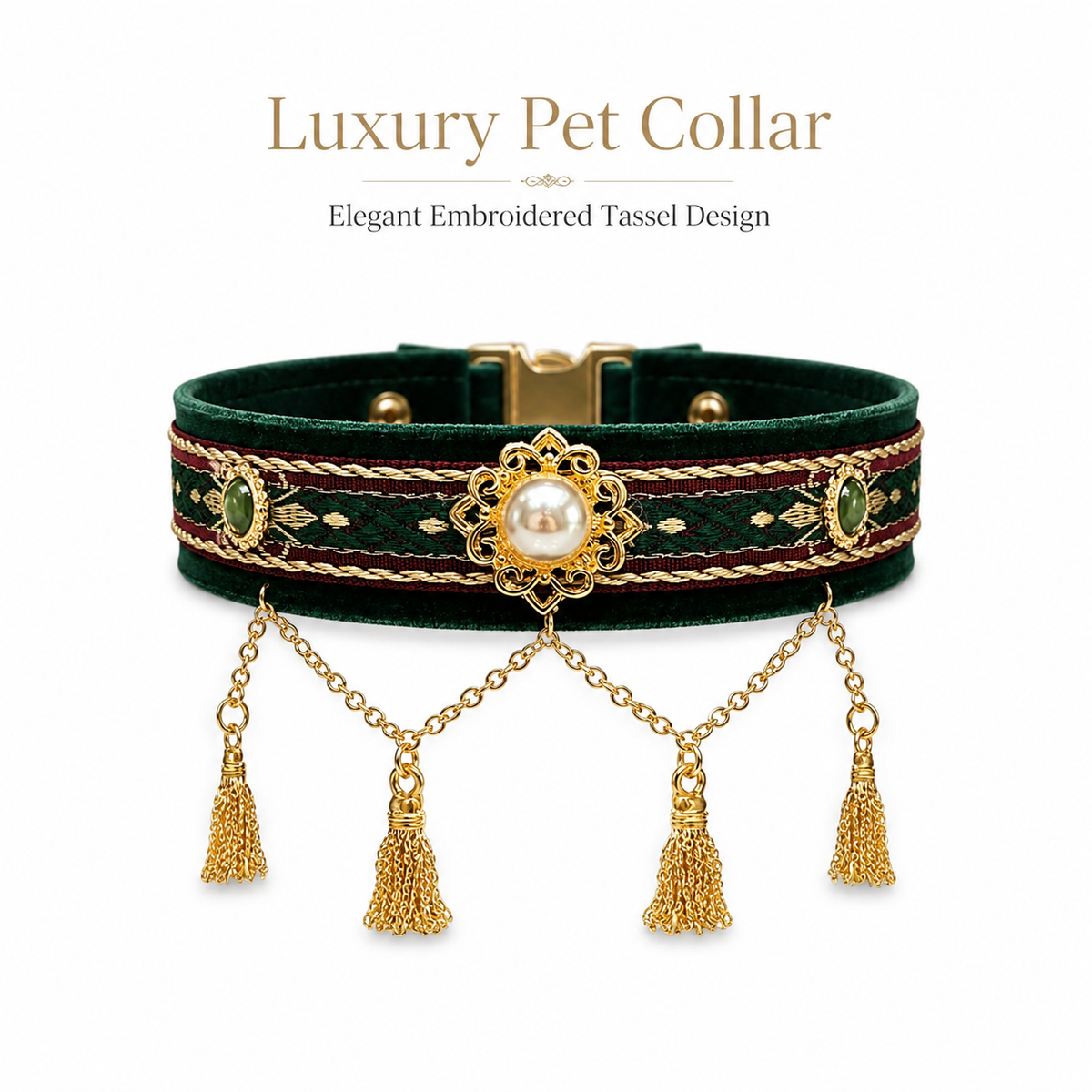 Royal Pearl & Gold Tassel Pet Collar — view 1