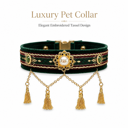 Royal Pearl & Gold Tassel Pet Collar — view 1
