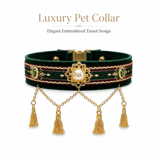 Royal Pearl & Gold Tassel Pet Collar — view 1