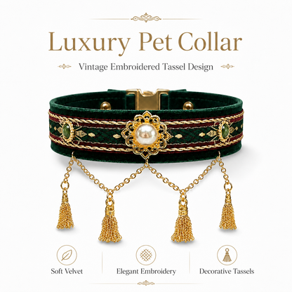 Royal Pearl & Gold Tassel Pet Collar — view 8