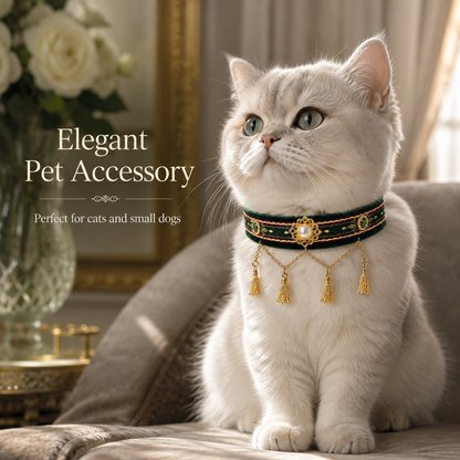 Royal Pearl & Gold Tassel Pet Collar — view 7