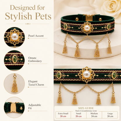 Royal Pearl & Gold Tassel Pet Collar — view 6