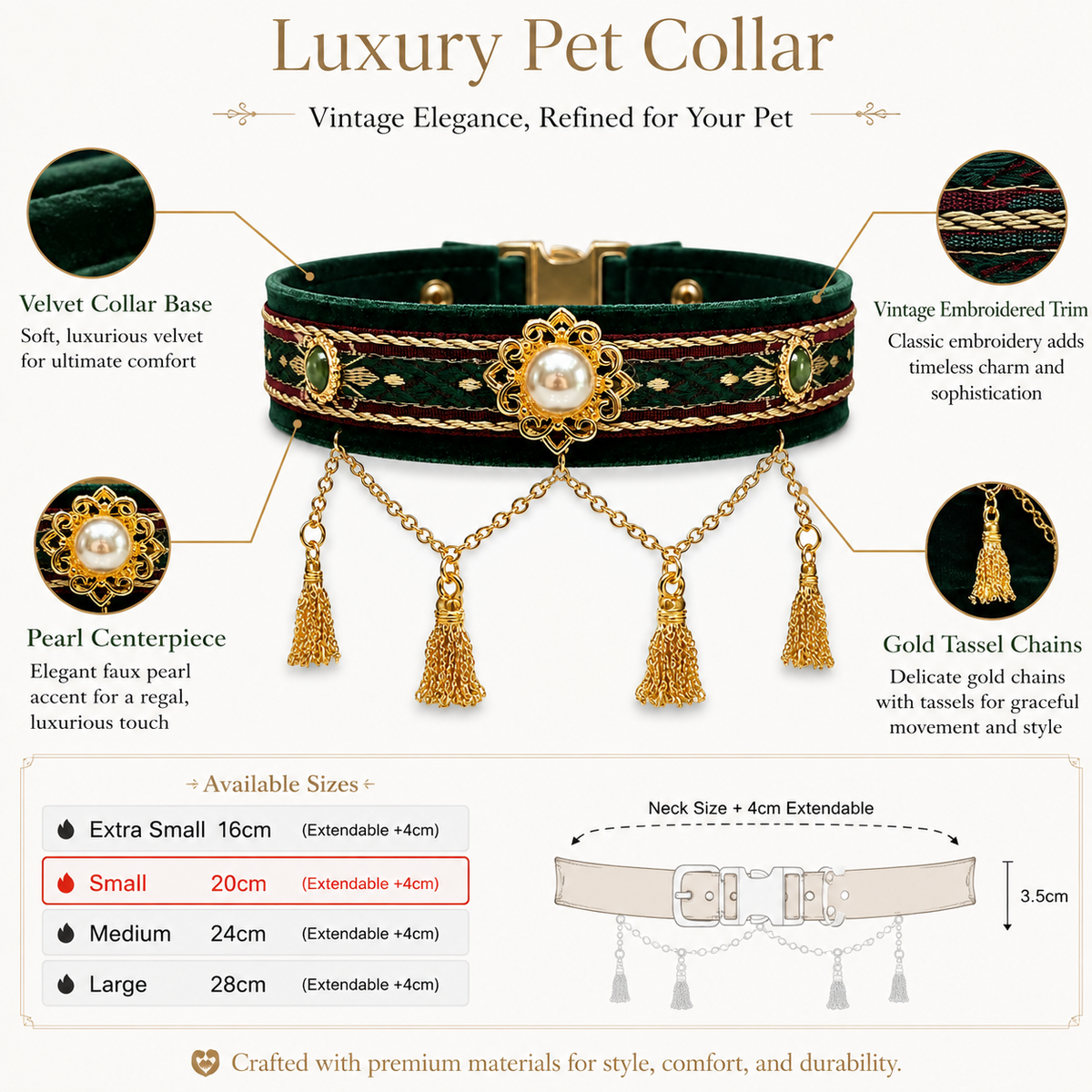 Royal Pearl & Gold Tassel Pet Collar — view 5