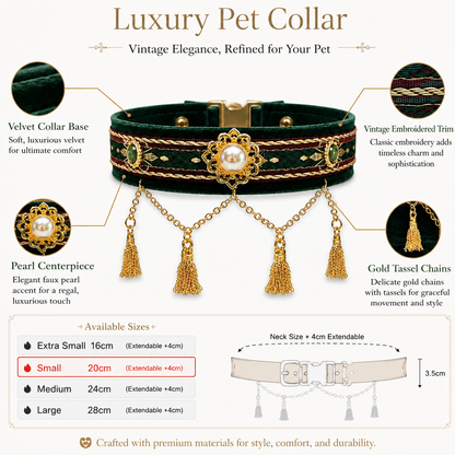 Royal Pearl & Gold Tassel Pet Collar — view 5