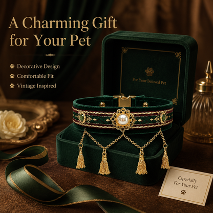 Royal Pearl & Gold Tassel Pet Collar — view 4