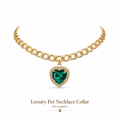 Emerald Heart Cuban Chain Pet Necklace — view 1