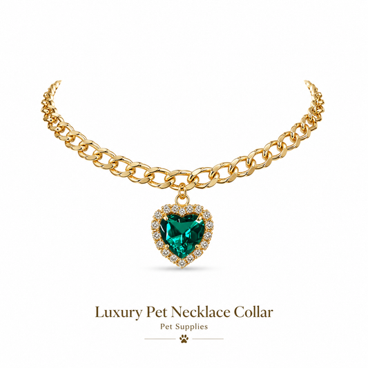 Emerald Heart Cuban Chain Pet Necklace — view 1