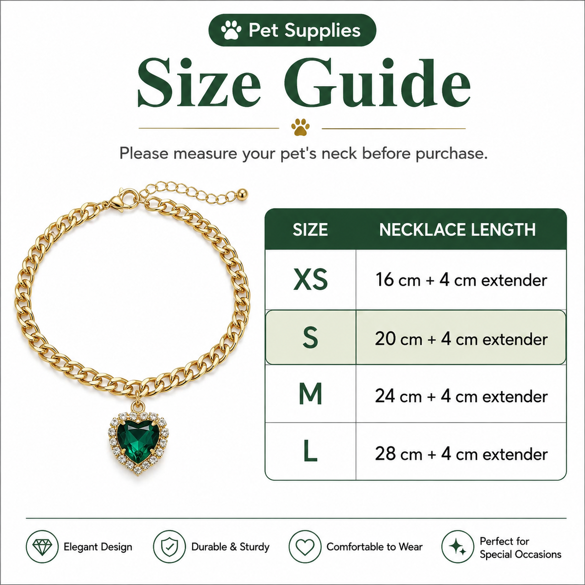 Emerald Heart Cuban Chain Pet Necklace — view 4