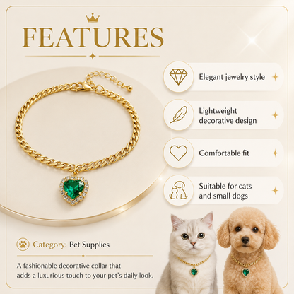 Emerald Heart Cuban Chain Pet Necklace — view 3