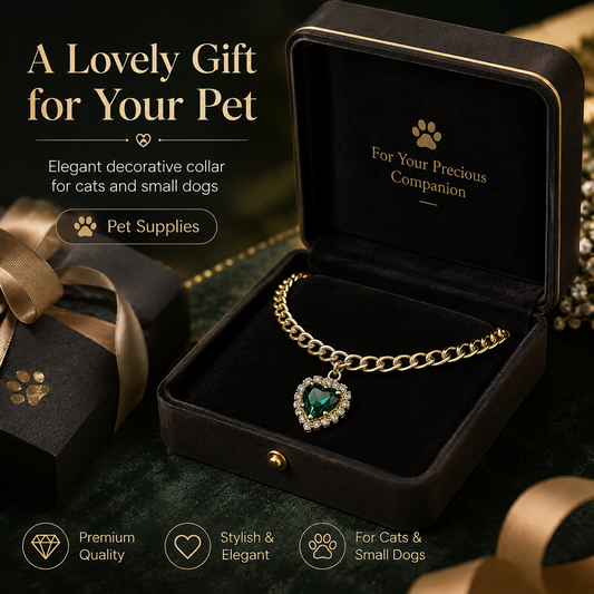 Emerald Heart Cuban Chain Pet Necklace — view 2