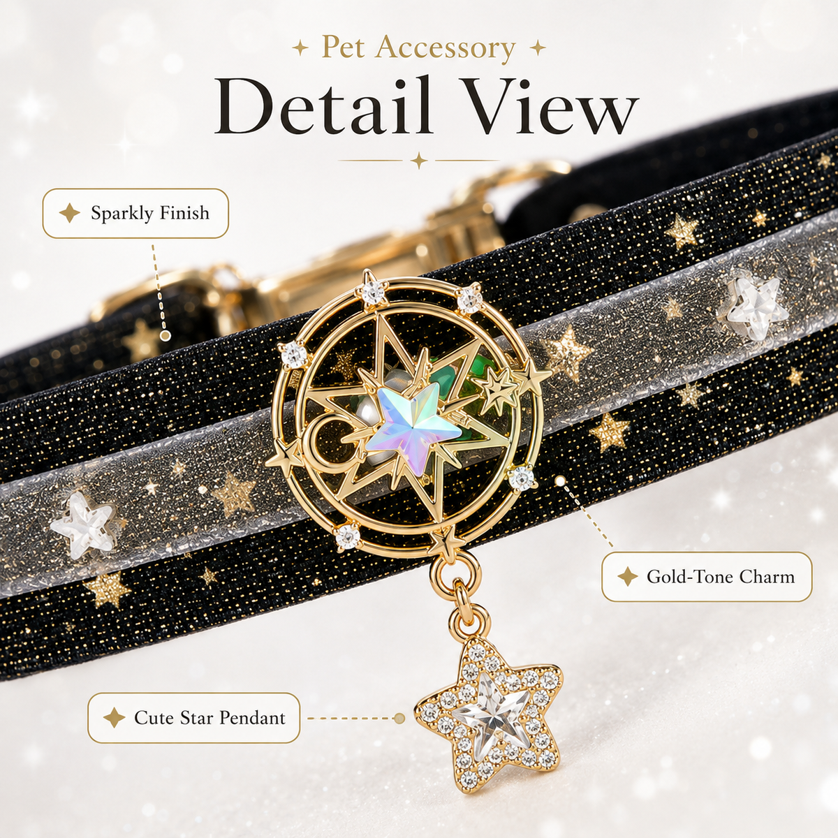 Black Star Velvet Pet Choker — view 2